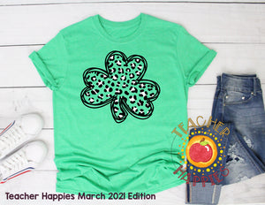 Leopard Print Shamrock Tee Only (from the Teacher Happies March 2021 Edition)